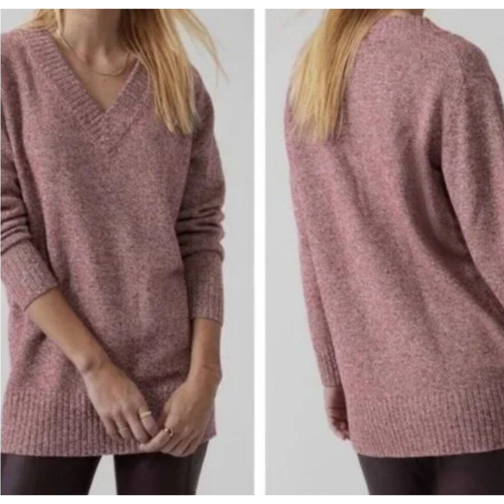 Athleta Vital V-Neck Tunic Sweater Womens XS Mulmerry Pink‎ Wool Cashmere Cozy